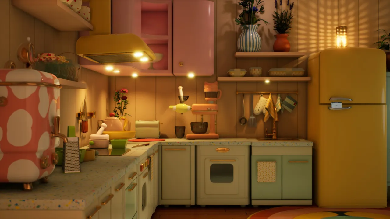 The warm apartment kitchen used for cooking.